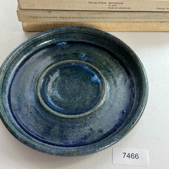 Art Studio Pottery Hand Thrown Blue Pottery Plate Signed Dish Bowl Stoneware 9" - Picture 13 of 13